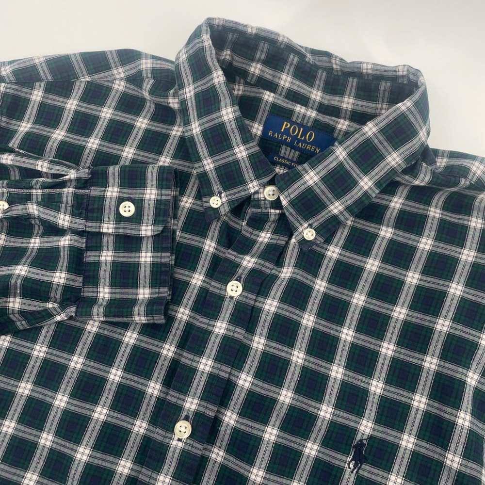 Polo Ralph Lauren Button Down Mens XL Green Plaid Classic Fit Long Sleeve Shirt